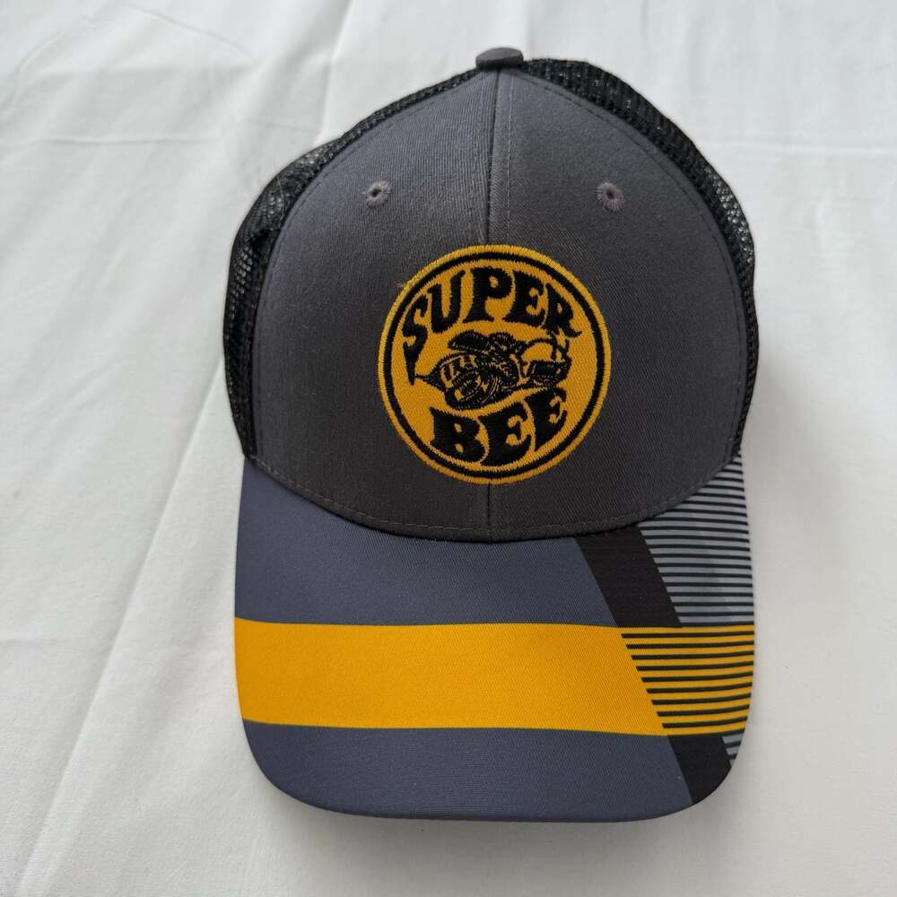Dodge Super Bee Mesh Back Trucker Hat Adjustable Grey Yellow